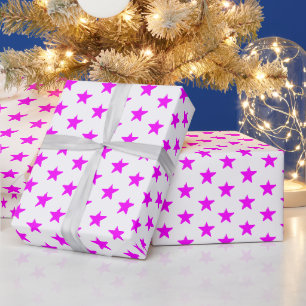 magenta pink white Stars Birthday Christmas Wrapping Paper