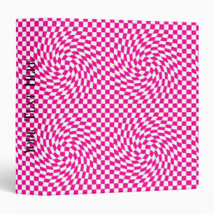 Magenta Pink & White Warped Chic Chequered Pattern Binder