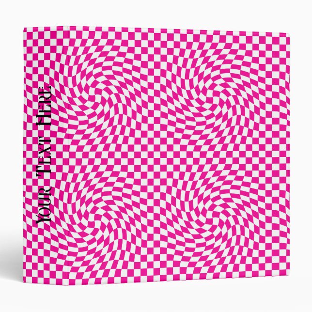 Magenta Pink & White Warped Chic Chequered Pattern Binder (Front/Spine)