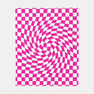 Magenta Pink & White Warped Chic Chequered Pattern Fleece Blanket
