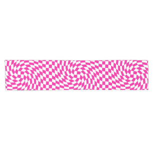 Magenta Pink & White Warped Chic Chequered Pattern Short Table Runner