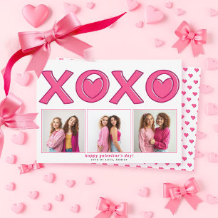 Magenta pink XOXO Galentines Day heart photo Holiday Card