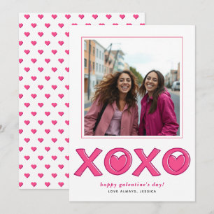 Magenta pink XOXO hearts Galentines Day photo Holiday Card