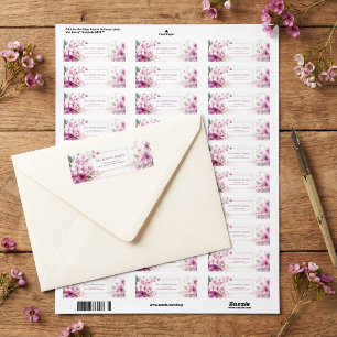 Magenta Plum Flower Watercolor Gold Double Frame