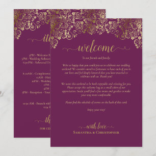 Magenta Plum & Gold Wedding Welcome & Itinerary Program