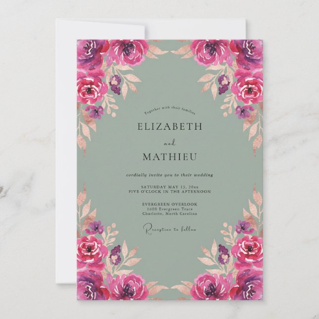 Magenta Plum Petal Wedding Invitation (Front)