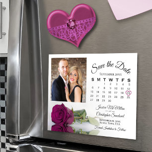 Magenta Plum Rose Calendar Photo Save Date Magnet