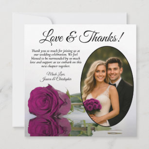 Magenta Plum Rose Downloadable Wedding Thank You  Card