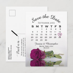Magenta Plum Rose Wedding Calendar Save the Date Announcement Postcard