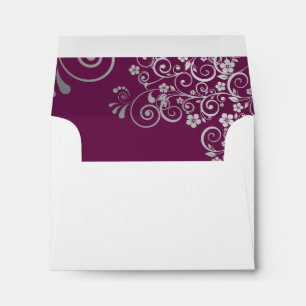 Magenta Plum & Silver Inside White Wedding RSVP Envelope
