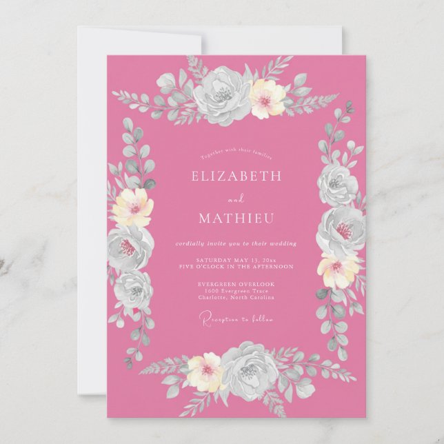 Magenta Polished Romantic Wedding Invitation (Front)
