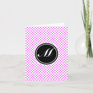 Magenta Polka Dot and Monogram Note Card