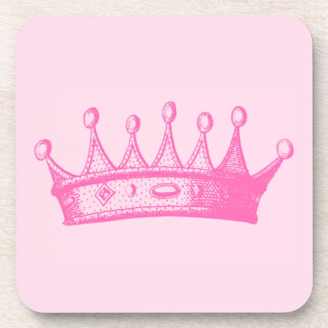 Magenta Princess Crown on Pink Background Coaster (Front)