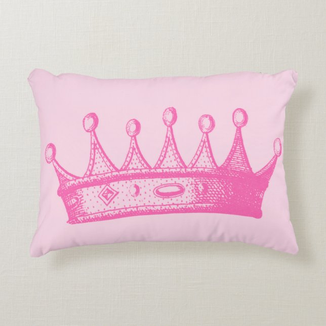 Magenta Princess Crown on Pink Background Decorative Pillow (Front)