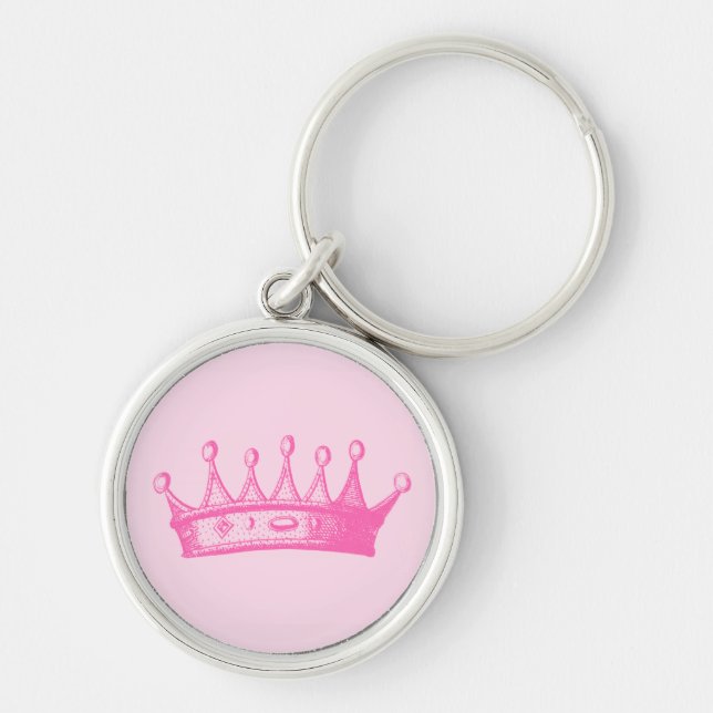 Magenta Princess Crown on Pink Background Keychain (Front)