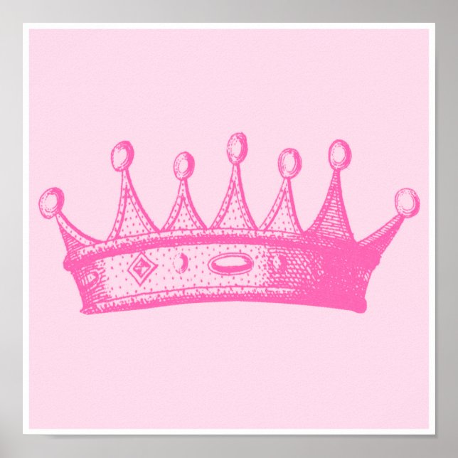 Magenta Princess Crown on Pink Background Poster (Front)