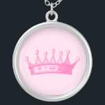 Magenta Princess Crown on Pink Background Silver Plated Necklace<br><div class="desc">No game of dress-up is complete without a crown! Help your child remember just how much of a princess she is with this magenta crown print from Vision Studio. Get yours today!</div>