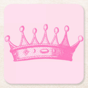 Magenta Princess Crown on Pink Background Square Paper Coaster