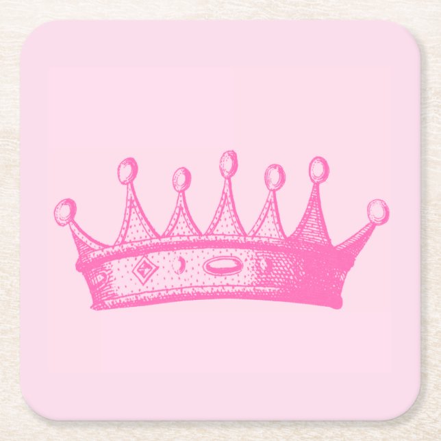 Magenta Princess Crown on Pink Background Square Paper Coaster (Front)