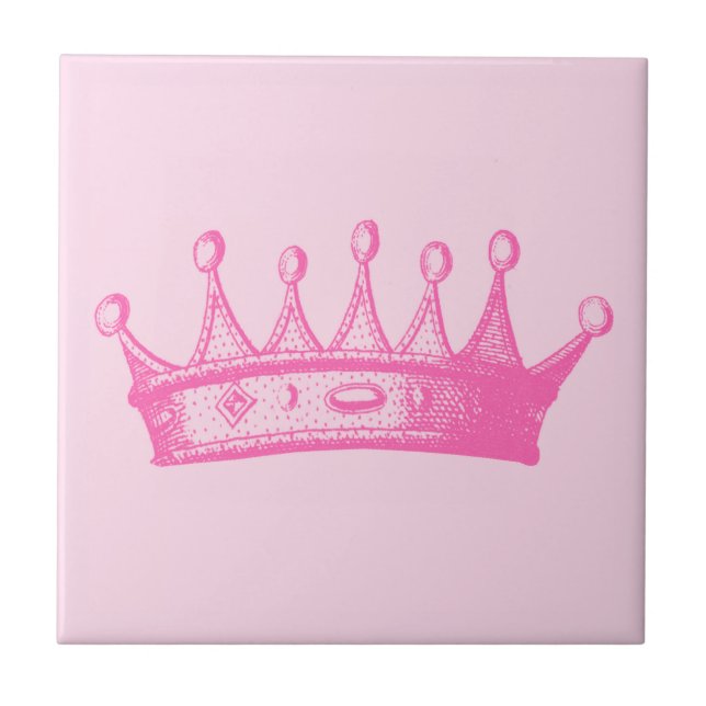 Magenta Princess Crown on Pink Background Tile (Front)