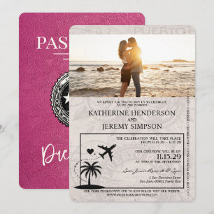 Magenta Puerto Rico Passport Wedding Invitation