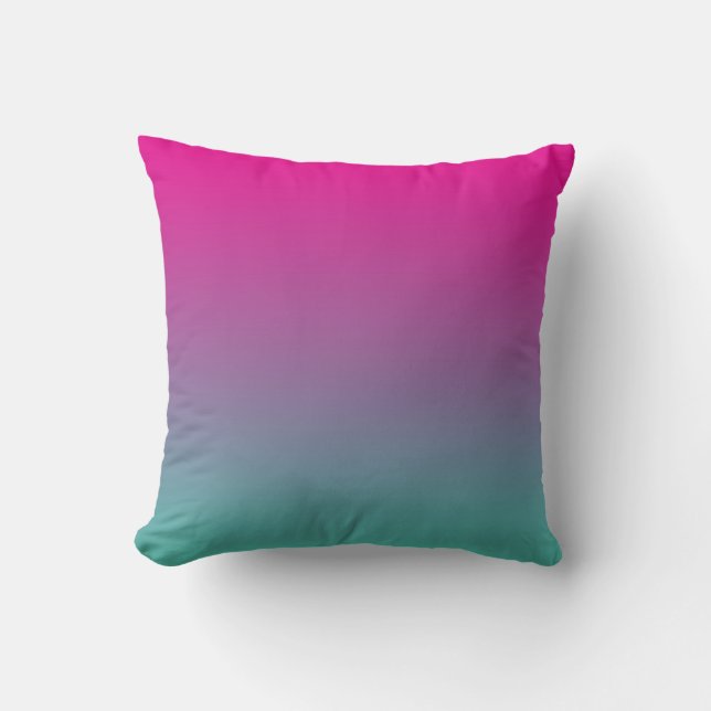 “Magenta Purple And Teal Ombre” Throw Pillow (Front)