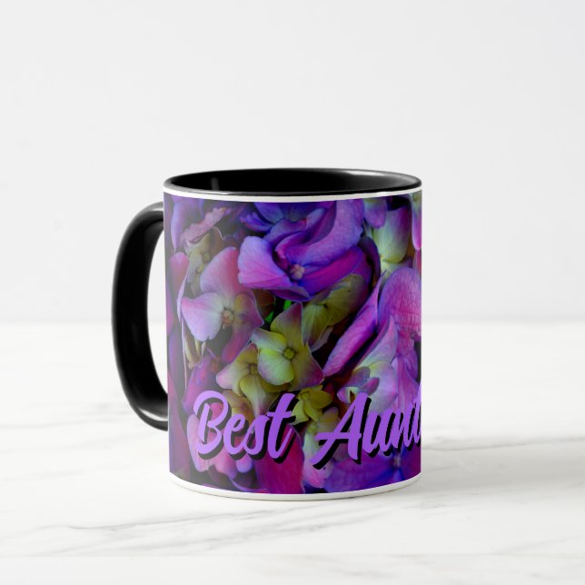 Magenta Purple blue yellow Hydrangeas flowers Aunt Mug (Front Left)