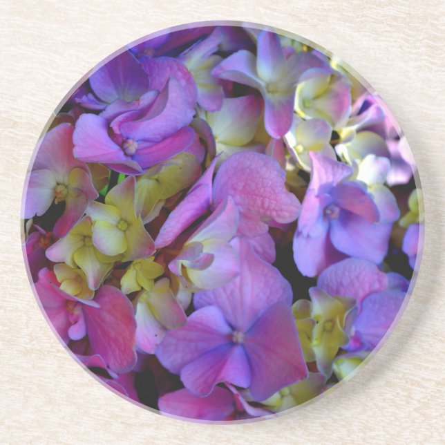 Magenta Purple blue yellow Hydrangeas flowers Coaster (Front)