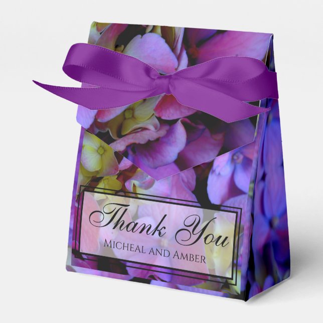 Magenta Purple blue yellow Hydrangeas flowers Favor Box (Front Side)