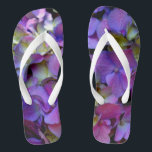Magenta Purple blue yellow Hydrangeas flowers Flip Flops<br><div class="desc">Very pretty purple hydrangeas with a touch of pinks and yellows. Perfect for spring, summer, or fall events. Beautiful purple hydrangeas for country, boho, garden, and floral theme occasions. To get started changing names and event details, click on "Personalize this template" and edit the wording in the template boxes. To...</div>