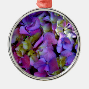 Magenta Purple blue yellow Hydrangeas flowers Metal Ornament
