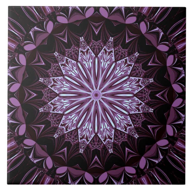 Magenta Purple Decorative Floral Ceramic Tile (Front)