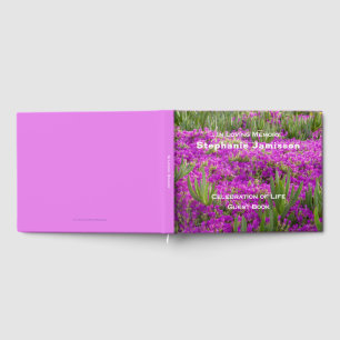 Magenta Purple Flowers, Floral Celebration of Life Guest Book