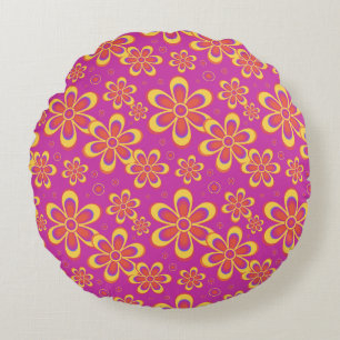 Magenta Purple Flowers Seamless Pattern Round Pillow