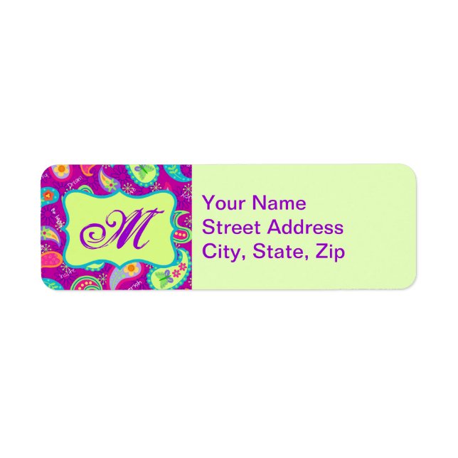 Magenta Purple Green Modern Paisley Monogram (Front)