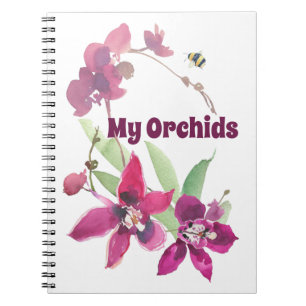Magenta Purple Personalized Orchid Floral Bee Notebook
