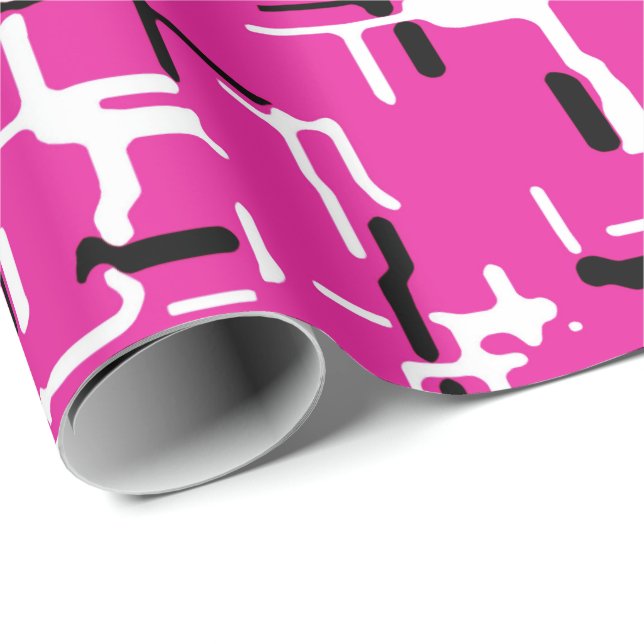 Magenta Purple Pink Black White Abstract Pattern Wrapping Paper (Roll Corner)