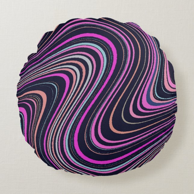 Magenta Purple Pink Navy Pattern Round Pillow (Front)