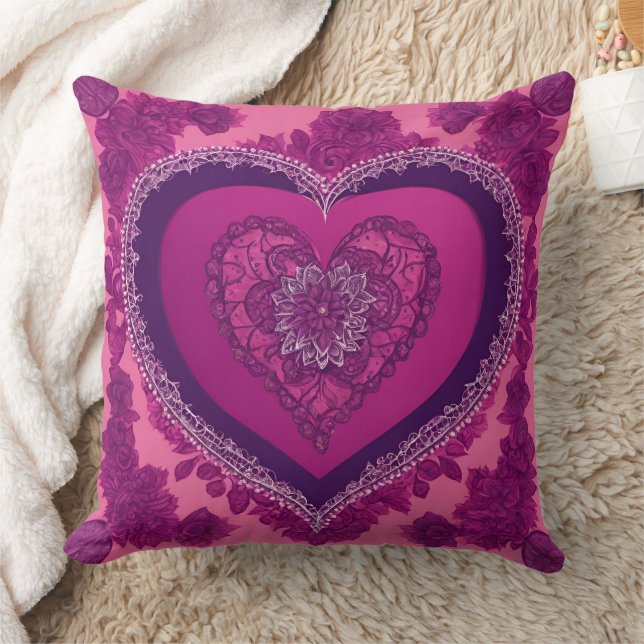 Magenta & Purple Rose Wedding Gift Throw Pillow (Blanket)