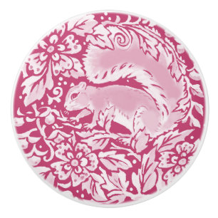 Magenta Purple Squirrel Floral Forest Woodland Ceramic Knob