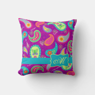 Magenta Purple Turquoise Modern Paisley Pattern Throw Pillow