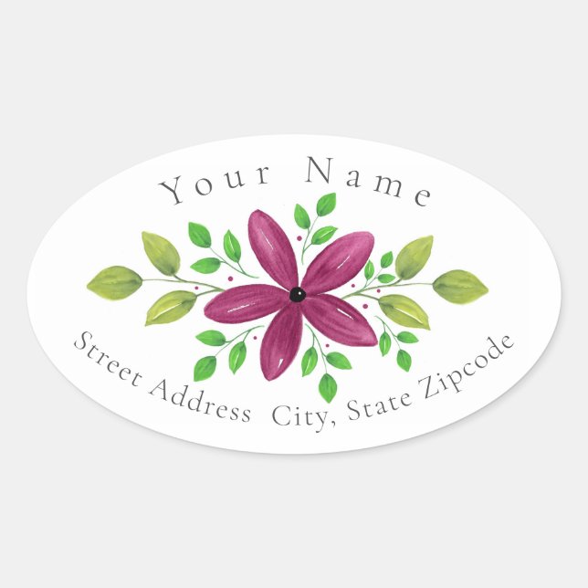 Magenta Purple Watercolor Floral Swag Label (Front)