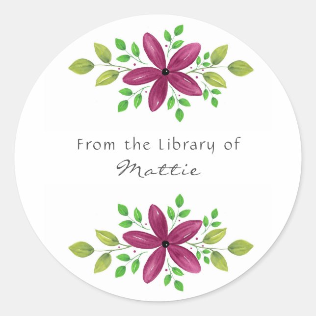 Magenta Purple Watercolor Floral Swag labels (Front)