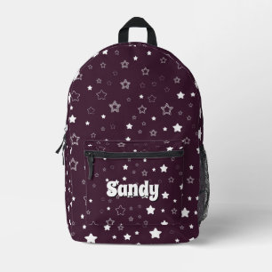 Magenta Purple &white cute stars custom name Printed Backpack