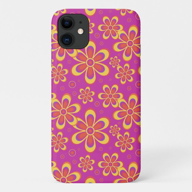 Magenta Purple Yellow Groovy Flower Pattern Case-Mate iPhone Case (Back)