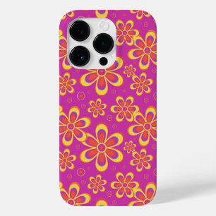 Magenta Purple Yellow Groovy Flower Pattern Case-Mate iPhone 14 Pro Case