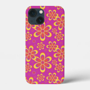 Magenta Purple Yellow Groovy Flower Pattern iPhone 13 Mini Case
