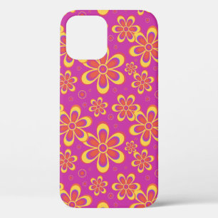 Magenta Purple Yellow Groovy Flower Pattern iPhone 12 Pro Case