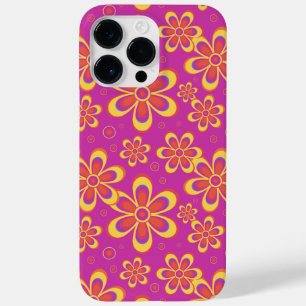 Magenta Purple Yellow Groovy Flower Pattern Case-Mate iPhone 14 Pro Max Case