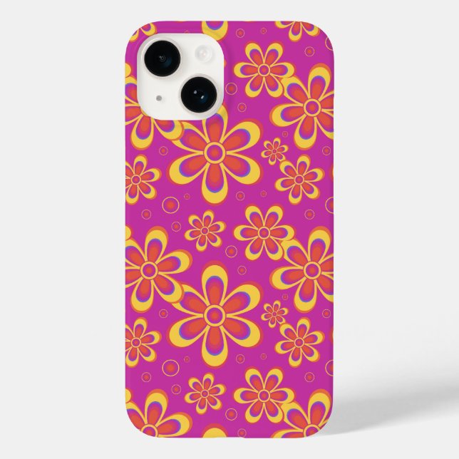Magenta Purple Yellow Groovy Flower Pattern Case-Mate iPhone Case (Back)